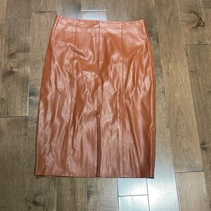 DO+BE Rust Brown Faux Leather Midi Skirt